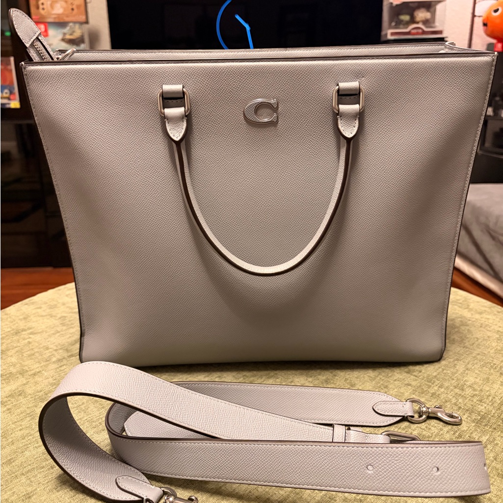 Coach Tote 40 Crossgrain Leather Carryall Grey Zip-Top Fits 15” Laptop